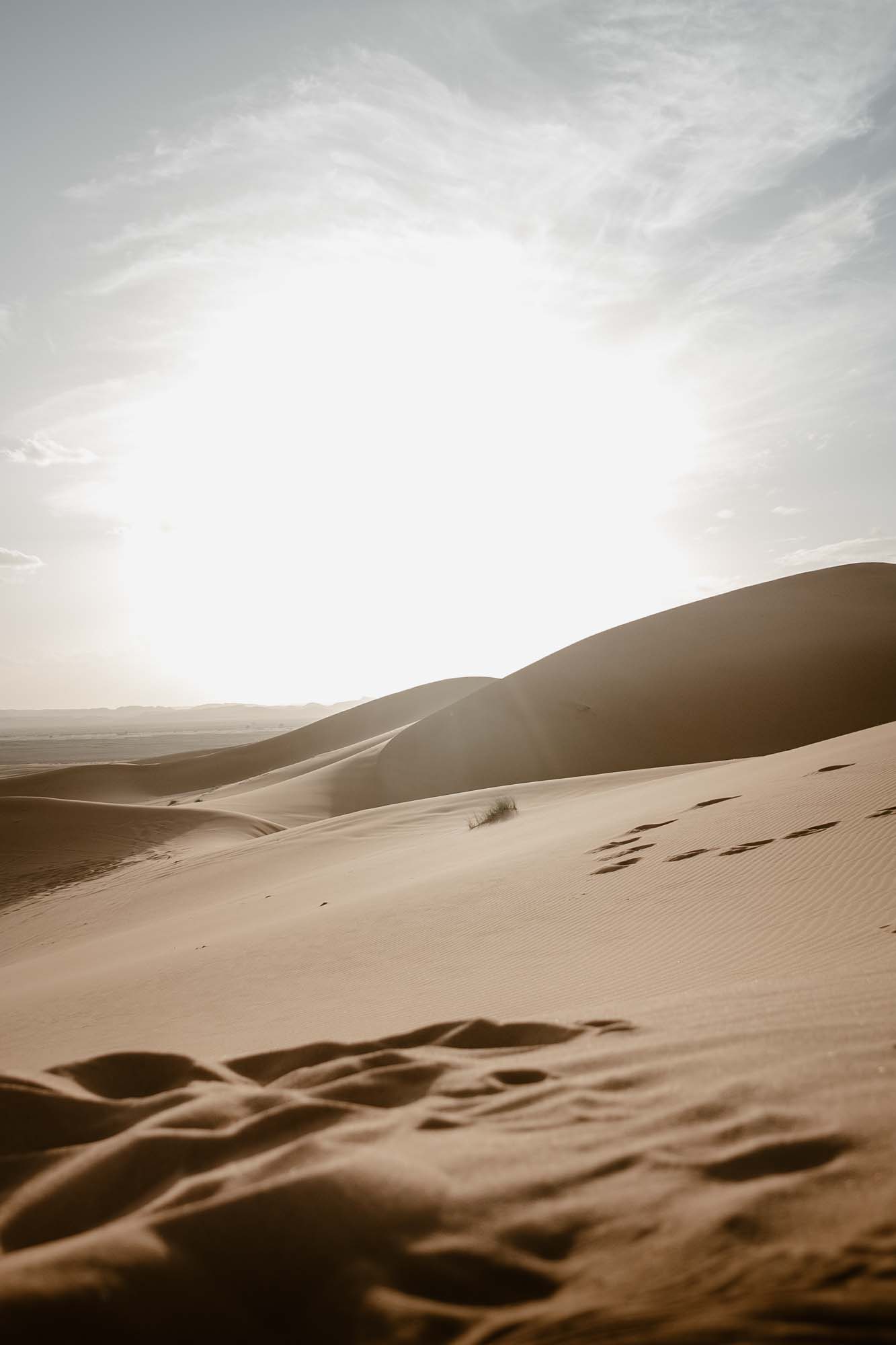 Minimalistic photograph of the sunset in the Moroccan dessert.