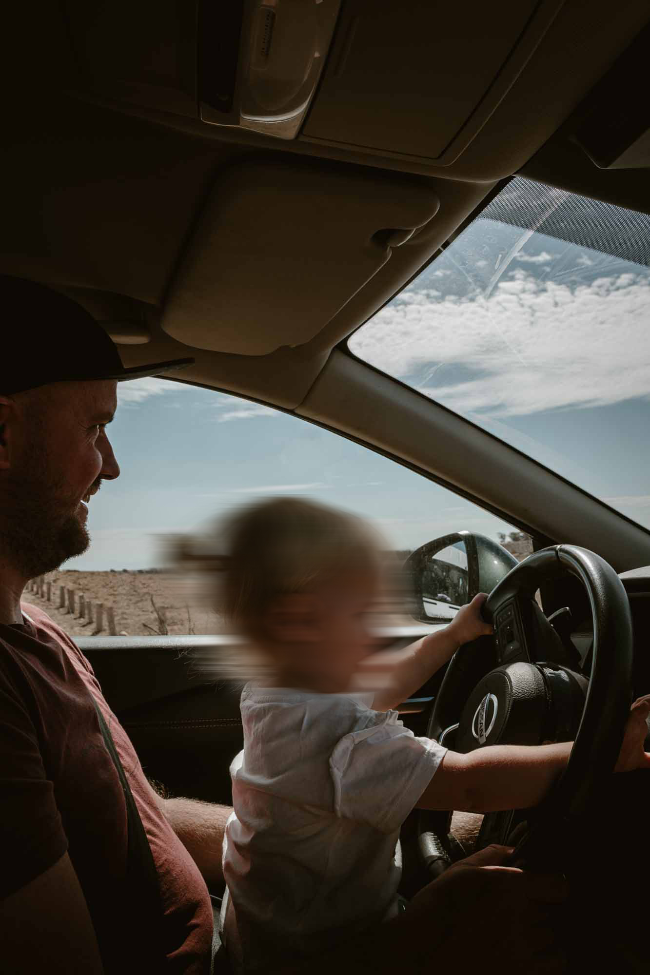 Fater and daughter driving in Souss-Massa National Park on the guided jeep safari.