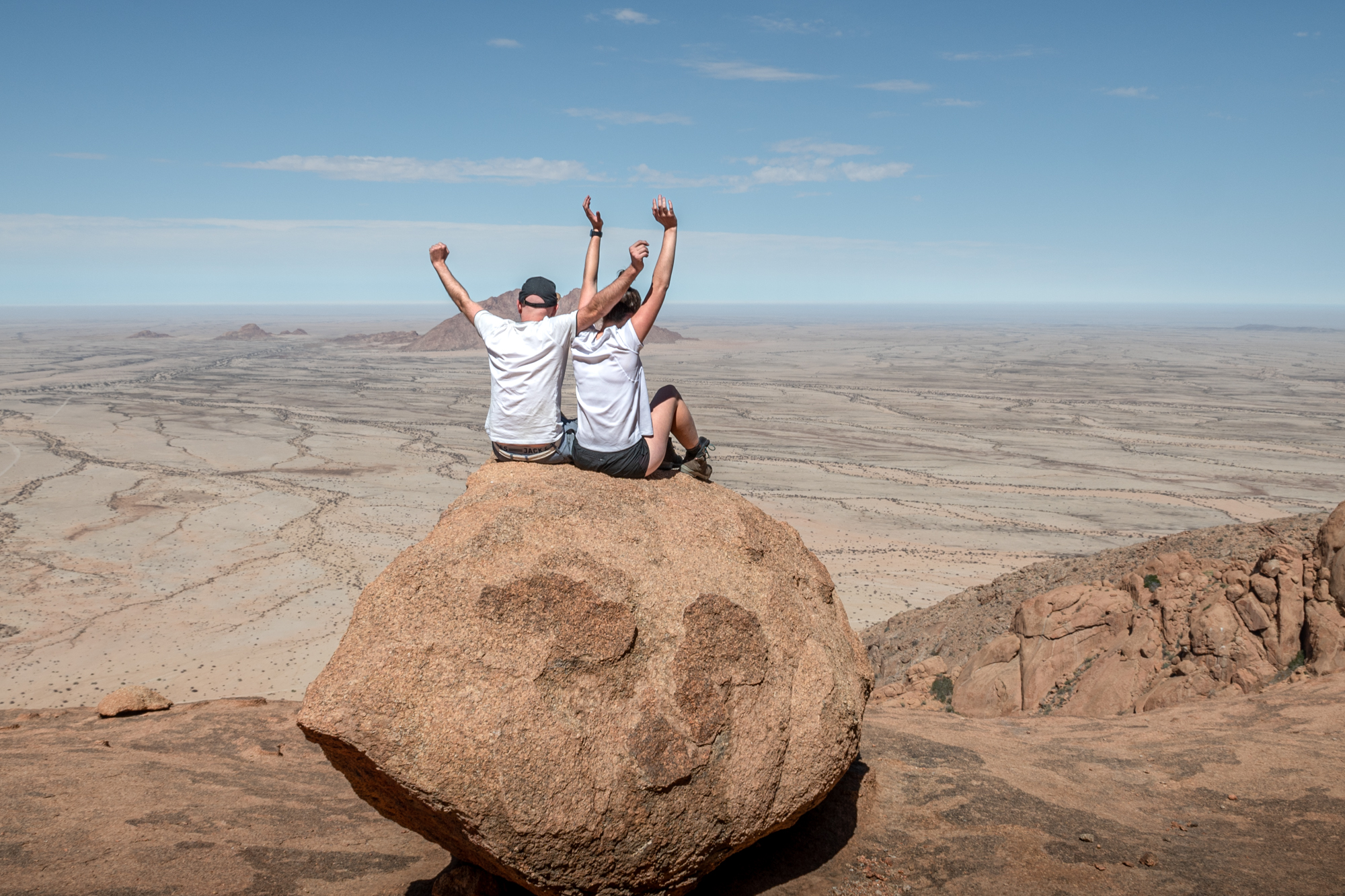 Celebrating the incredible hike up one of Spitzkoppe's mountains.